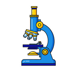 A Detailed Cartoon Microscope Illustration Highlighting Scientific Instrumentation and Optical