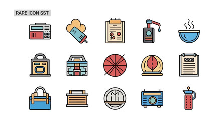 Collection of Icons: A collection of various icons. Designed with a clean and simple aesthetic, ideal for various design and presentation purposes.