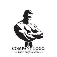 Man With Muscle Logo Symbol in Black on White Background for Strong Bold Fitness Branding Design Art