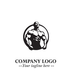 Man With Muscle Logo Symbol in Black on White Background for Strong Bold Fitness Branding Design Art