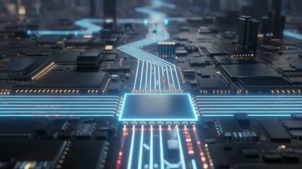 Futuristic Microchip Landscape Technology Background - Powered by Adobe