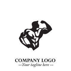 Man With Muscle Logo Symbol in Black on White Background for Strong Bold Fitness Branding Design Art