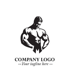 Man With Muscle Logo Symbol in Black on White Background for Strong Bold Fitness Branding Design Art