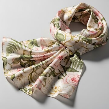 Delicate floral patterned scarf with soft pink and green hues