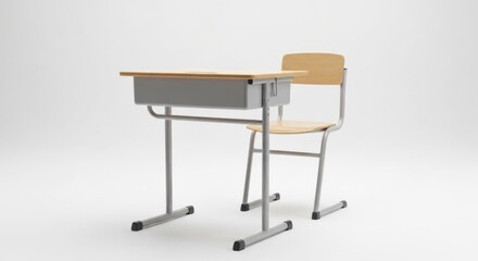 Fototapeta premium Simple school desk and chair, light beige top, gray metal frame