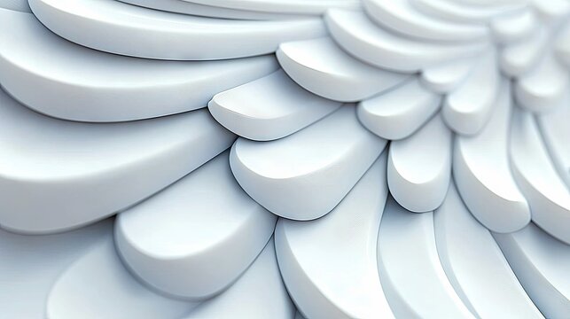 Close-up of a white, abstract design featuring petal-like shapes arranged in a pattern. The image has soft lighting and a minimalist aesthetic.