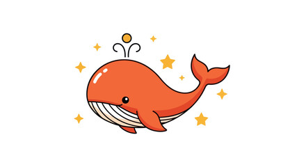 Cartoon illustration of a red whale with stylized stars on white background