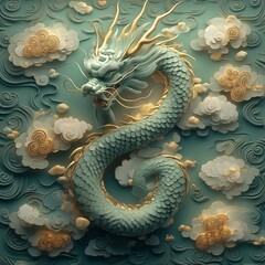 Majestic dragon sculpture ancient temple art piece cloudy atmosphere close-up cultural symbolism