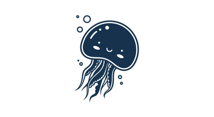 Cartoon jellyfish illustration with a smiling face and tentacles on white background © Lexxa