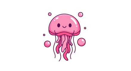Cartoon jellyfish illustration with a smiling face and tentacles on a white background