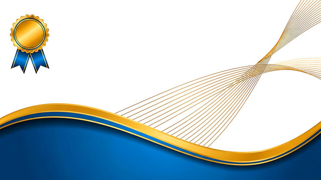 A premium certificate background combining flowing gold lines, blue waves, and a gold medal emblem. Designed for awards, appreciation certificates, achievements, and formal recognitions.
