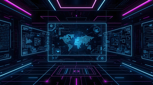 Abstract technology background featuring a digital blue circuit pattern with binary code for data communication across a network