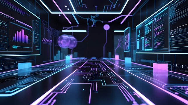 Abstract futuristic light tunnel on a fast-moving highway at night, showcasing the speed of city transportation and technology