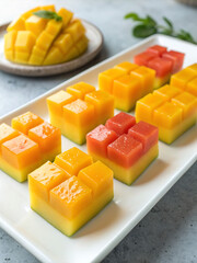 Layered Mango, Watermelon, and Melon Dessert Cubes | Fresh Fruit Jellies