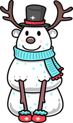 Snowman with Reindeer Antlers Cartoon
