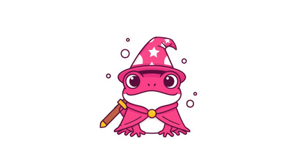 Cartoon frog wizard illustration in vector art style isolated on white background