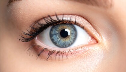 Close-up of a captivating blue eye with long eyelashes.