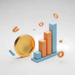 Showcase financial progress with this modern, visually appealing bar graph and gold coin. Ideal for presentations, reports, and marketing materials that convey growth and investment.