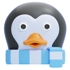 PNG 3D Cute Penguin with Winter Scarf Illustration Isolated on a White Background