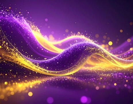 Abstract wavy lines flow with sparkling golden and purple highlights