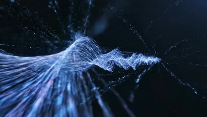 Abstract Blue And Purple Particles Flowing In Dark Background With Soft Light - Powered by Adobe