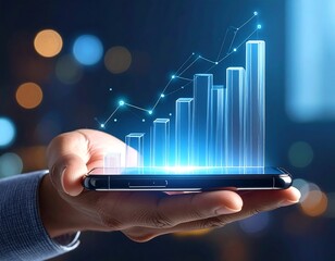 Digitally enhanced financial graph rising from a smartphone