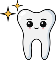 Happy smiling shiny tooth cartoon character vector illustration design