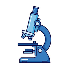 Blue microscope illustration depicting scientific equipment and laboratory analysis tool for