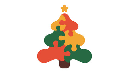 Puzzle Piece Christmas Tree: A festive Christmas tree composed of colorful puzzle pieces, symbolizing unity, problem-solving, and the joy of connection and wholeness. 