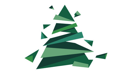 Abstract Geometric Christmas Tree: An artistic, abstract rendering of a Christmas tree composed of fragmented geometric shapes in varying shades of green, embodying modern design and holiday spirit.