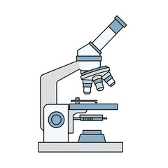 Stylized microscope illustration with light blue and gray tones suitable for educational resources