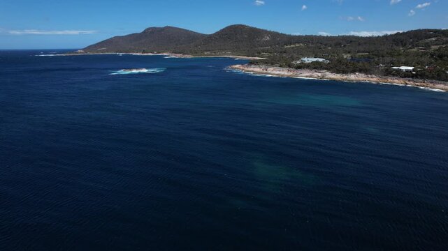 Scenic Seascape Of Bicheno Blowhole In Tasmania, Australia - Drone Shot