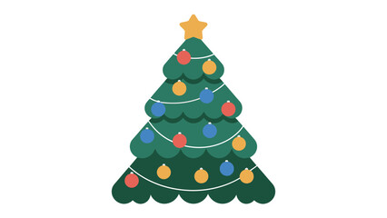 Festive Christmas Tree Decoration: A vibrantly decorated Christmas tree, a symbol of seasonal cheer, adorned with colorful ornaments and topped with a golden star, represents holiday spirit.