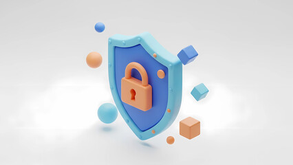 Safeguard your digital assets with this modern 3D shield and padlock. Representing security and protection, perfect for cybersecurity and data privacy campaigns.