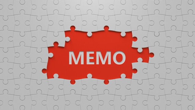 puzzle pieces with missing pieces with MEMO business word.close up of puzzle pieces with missing pieces,Business Concept.3D rendering.