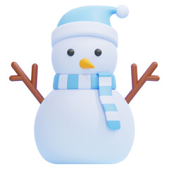 PNG 3D Snowman with Blue Winter Hat Icon Isolated on a White Background