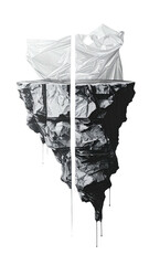 Monochrome stone & plastic sculpture floating in black