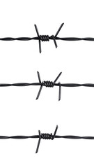 Three rows of dark, barbed wire against a black background