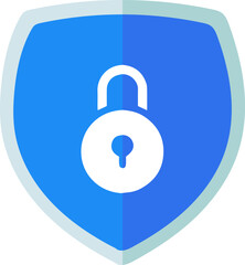 Data security shield padlock icon, flat minimal vector design
