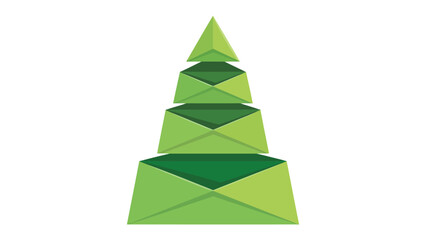 Fototapeta premium Eco-Friendly Messaging: A unique festive concept features an abstract Christmas tree crafted entirely from vibrant green envelopes, representing the joyful season. 