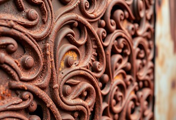 Intricate, flowing pattern of rusted metal, showing depth and detail,  image,  high resolution