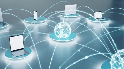 Abstract illustration of global network connecting various digital devices - Powered by Adobe