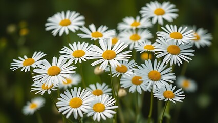 Fototapeta premium Softly focused white daisies bathed in natural daylight, creating a serene floral scene.