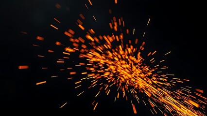 Bright orange sparks fly dynamically against a dark backdrop, evoking industrial metalwork energy.