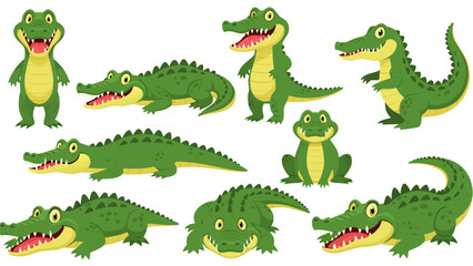Cartoon Alligators and a Frog A Collection of Green Reptiles and Amphibians