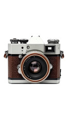 Classic analog camera, brown leather and chrome details