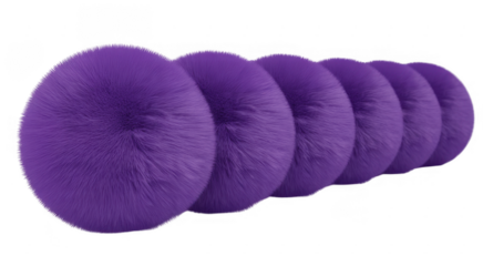 Row of fluffy purple spheres arranged in a line isolated on a transparent background ball