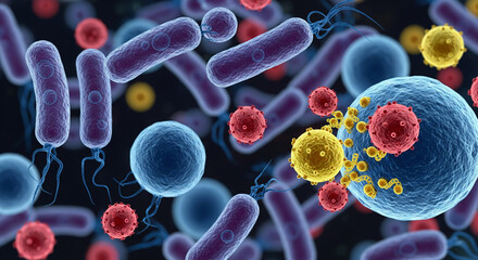 Microscopic World: Bacteria, Viruses, and Pathogens Illustration