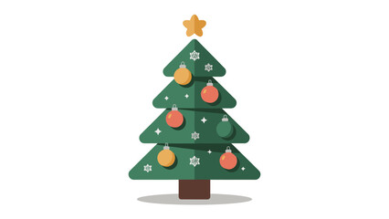 Festive Spruce: A joyful, animated depiction of a stylized spruce adorned with colorful ornaments and topped with a radiant star, embodying holiday cheer and festive atmosphere.