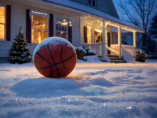 basketball on the street with snow	